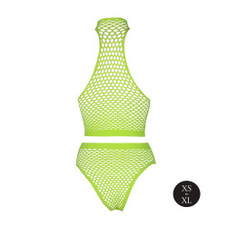 Ouch! Glow Ensemble Bustier et Culotte Filet Vert Fluo